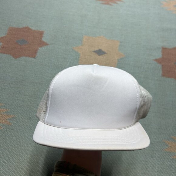Vintage 80s 90s trucker hat mesh cap blank white snapback plain adjustable - Picture 2 of 9